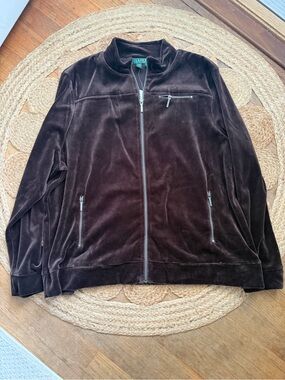 Lauren Ralph Lauren Women’s Dark Brown Velvet Zip-Up Jacket